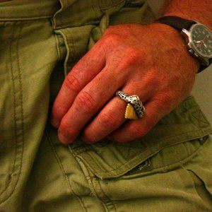 Pure silver hand welded ring & carved shark tooth